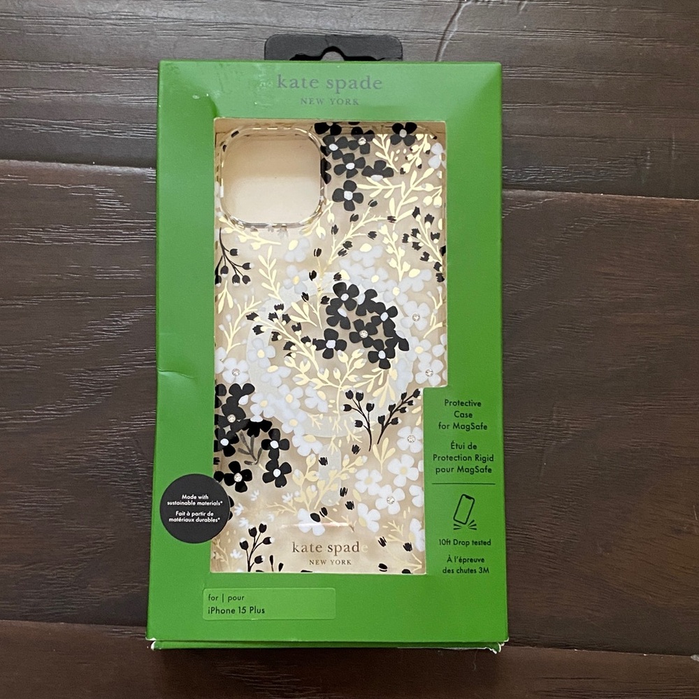 Kate Spade Floral Black and Gold iPhone 15 Plus Case